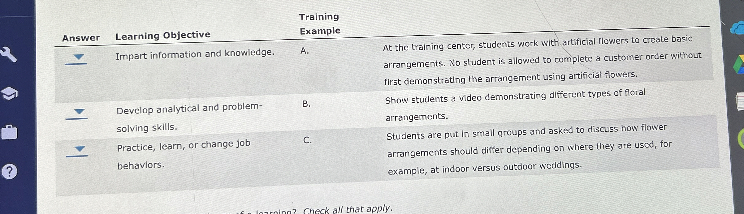  Training Example Answer Learning Objective Impart information and knowledge. A. At