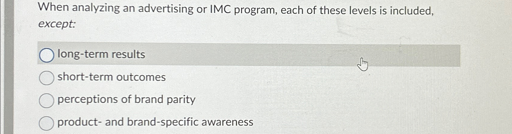  When analyzing an advertising or IMC program, each of these levels