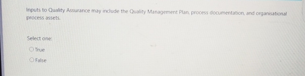  Inputs to Quality Assurance may include the Quality Management Plan, process
