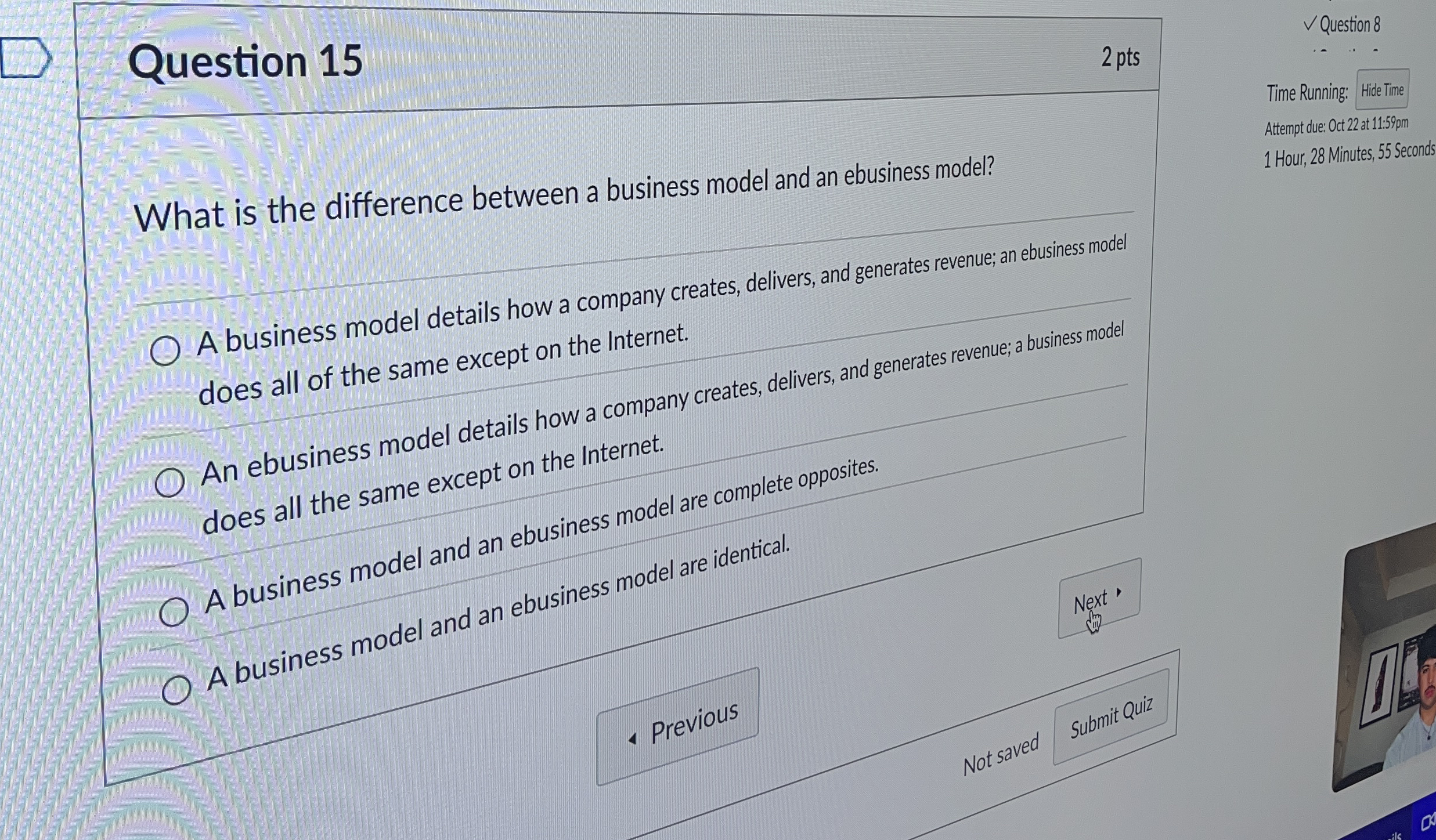  Question 15 2 pts What is the difference between a business