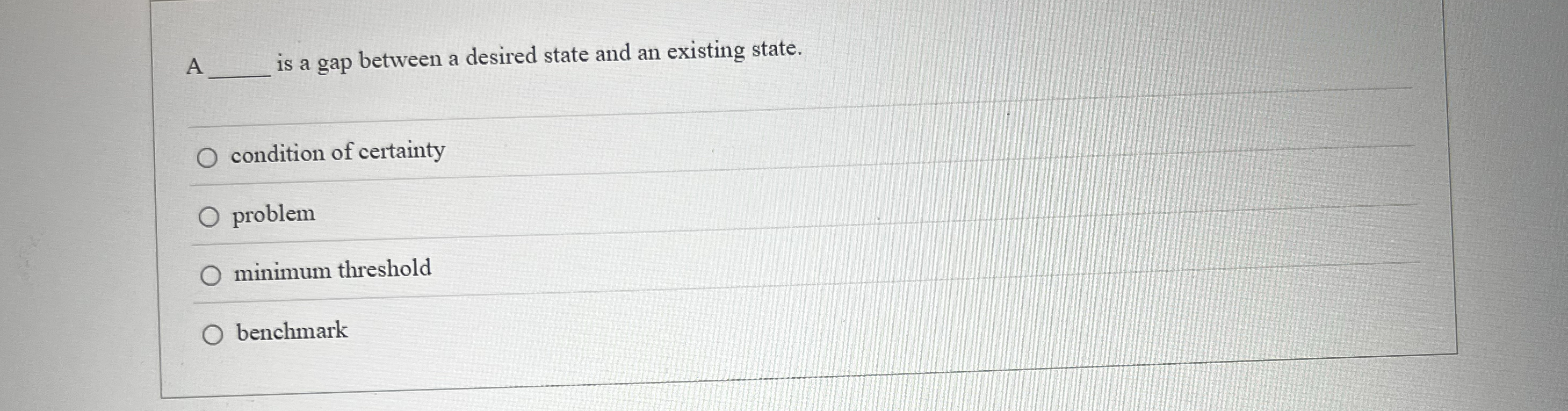  A is a gap between a desired state and an existing