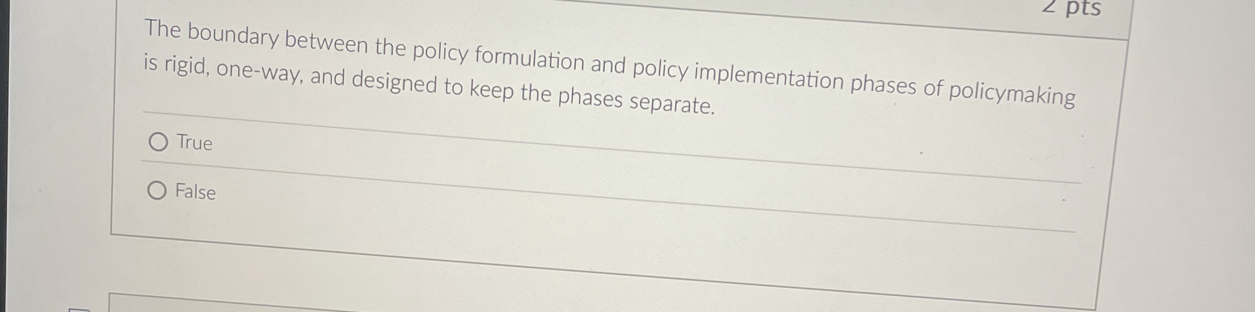  The boundary between the policy formulation and policy implementation phases of