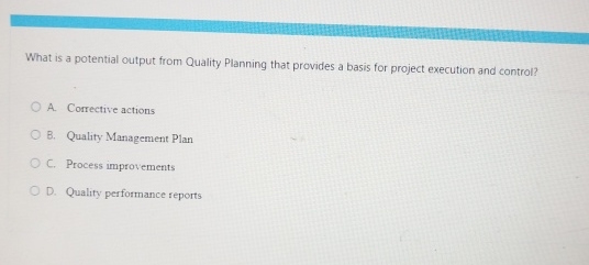  What is a potential output from Quality Planning that provides a