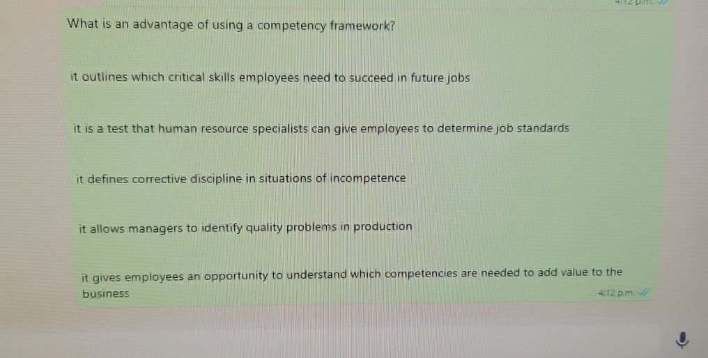  What is an advantage of using a competency framework? it outlines