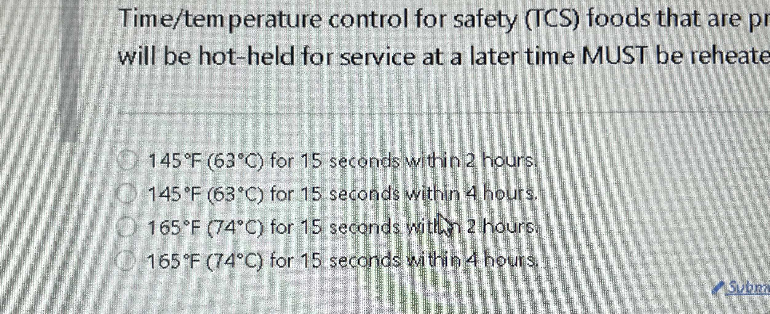  Time/tem perature control for safety (TCS) foods that are pr will