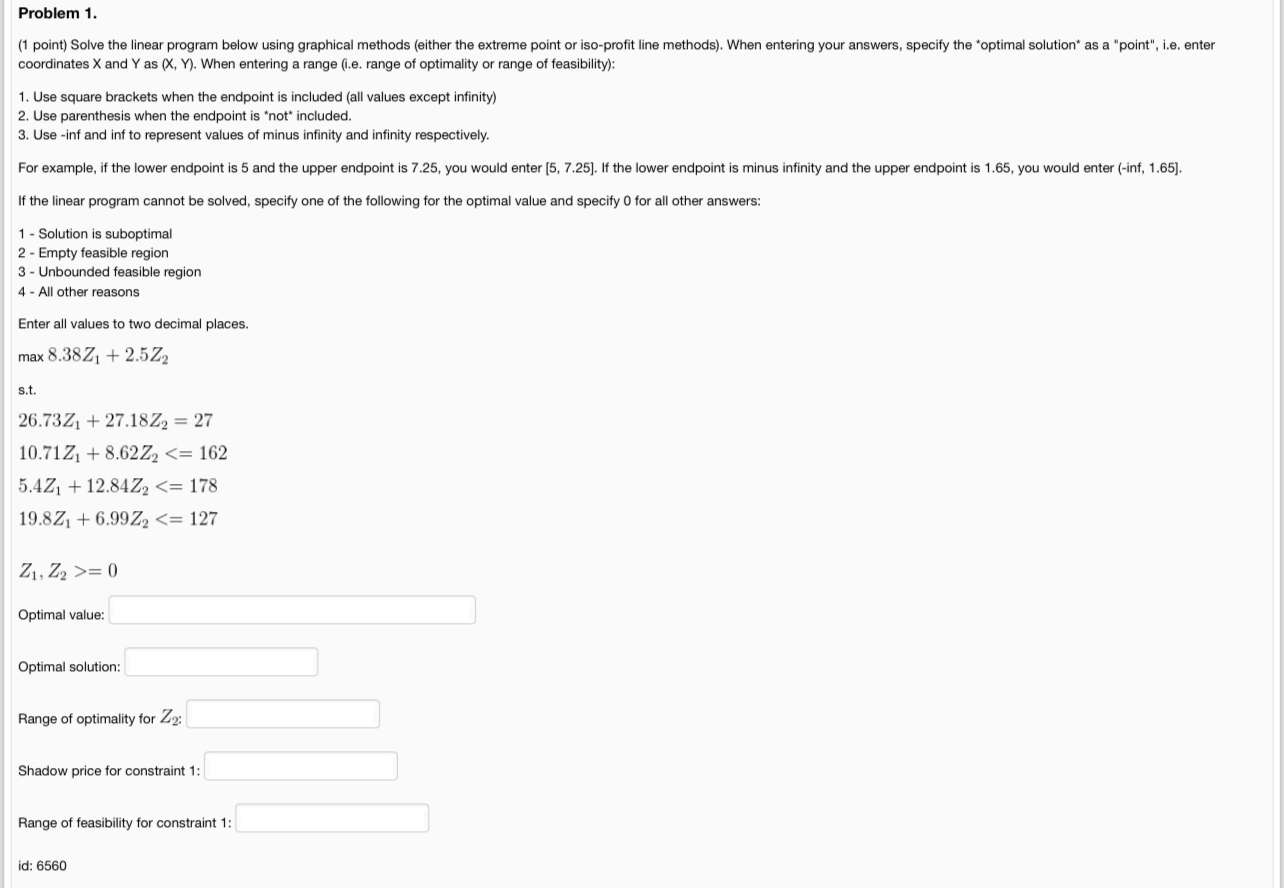  Problem 1. USE Excel Problem solver (1 point) Solve the linear