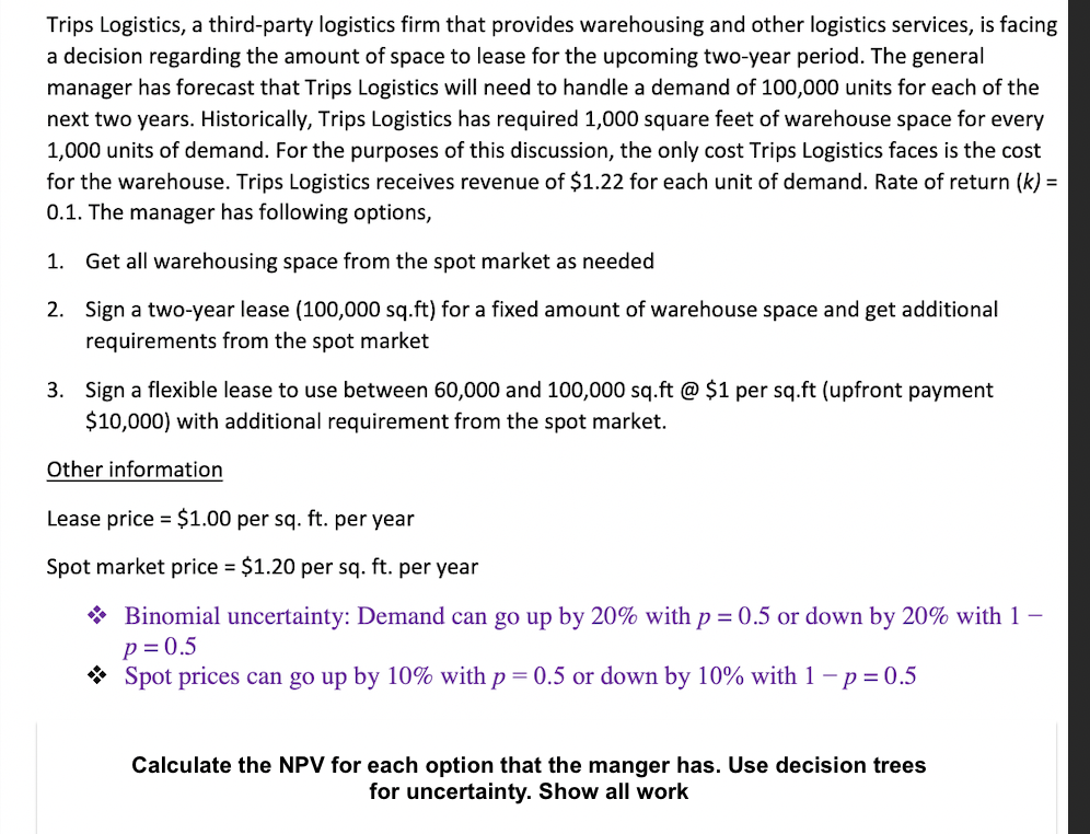  Trips Logistics, a third-party logistics firm that provides warehousing and other