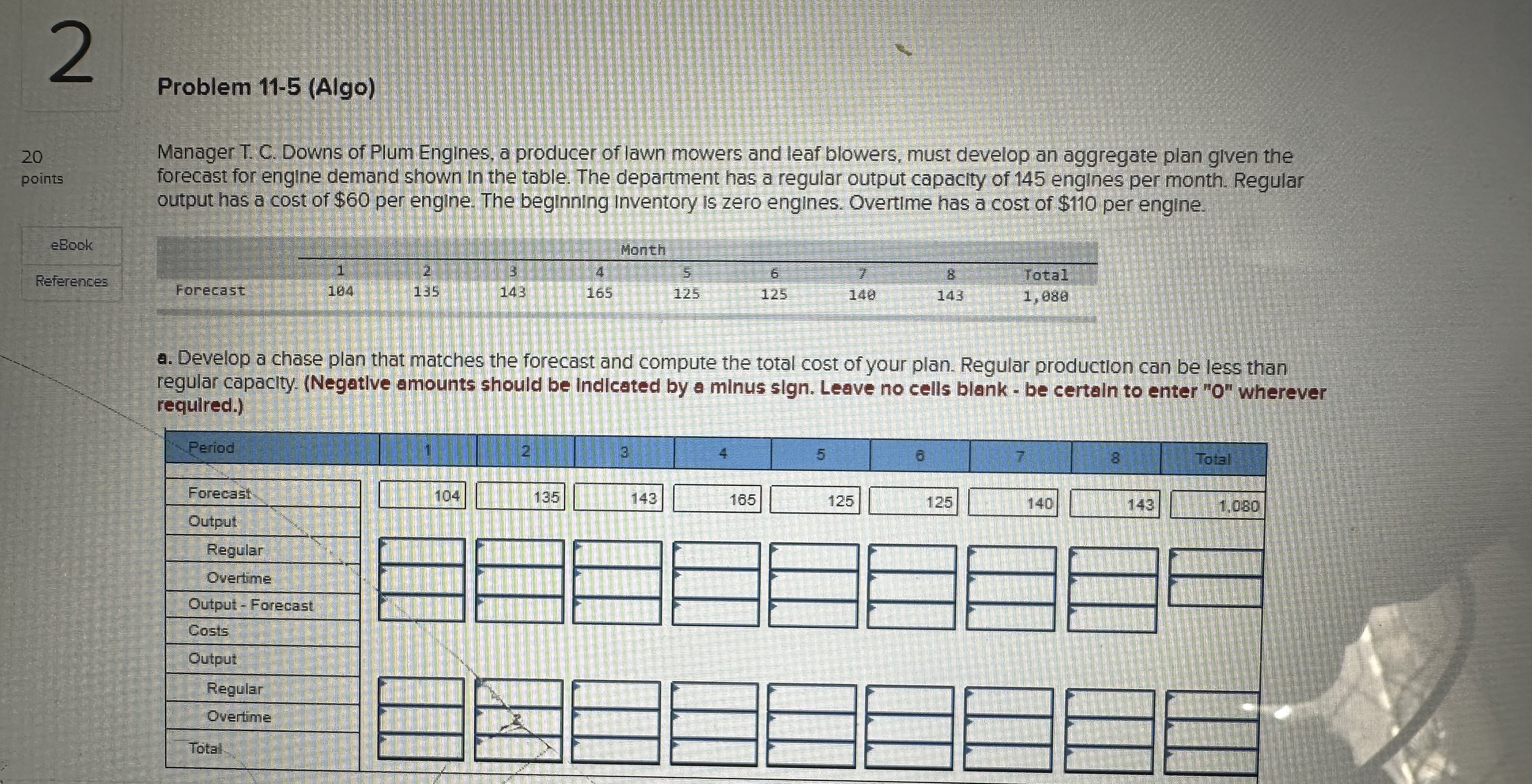  Problem 11-5(Algo) Manager T. C. Downs of Plum Engines, a producer