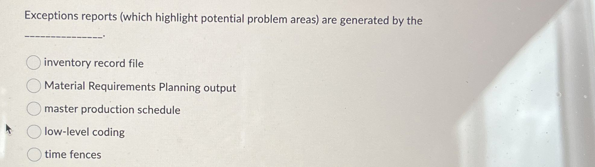  Exceptions reports (which highlight potential problem areas) are generated by the