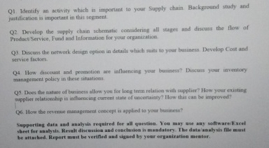  Q1. Identify an activity which is important to your Supply chain.