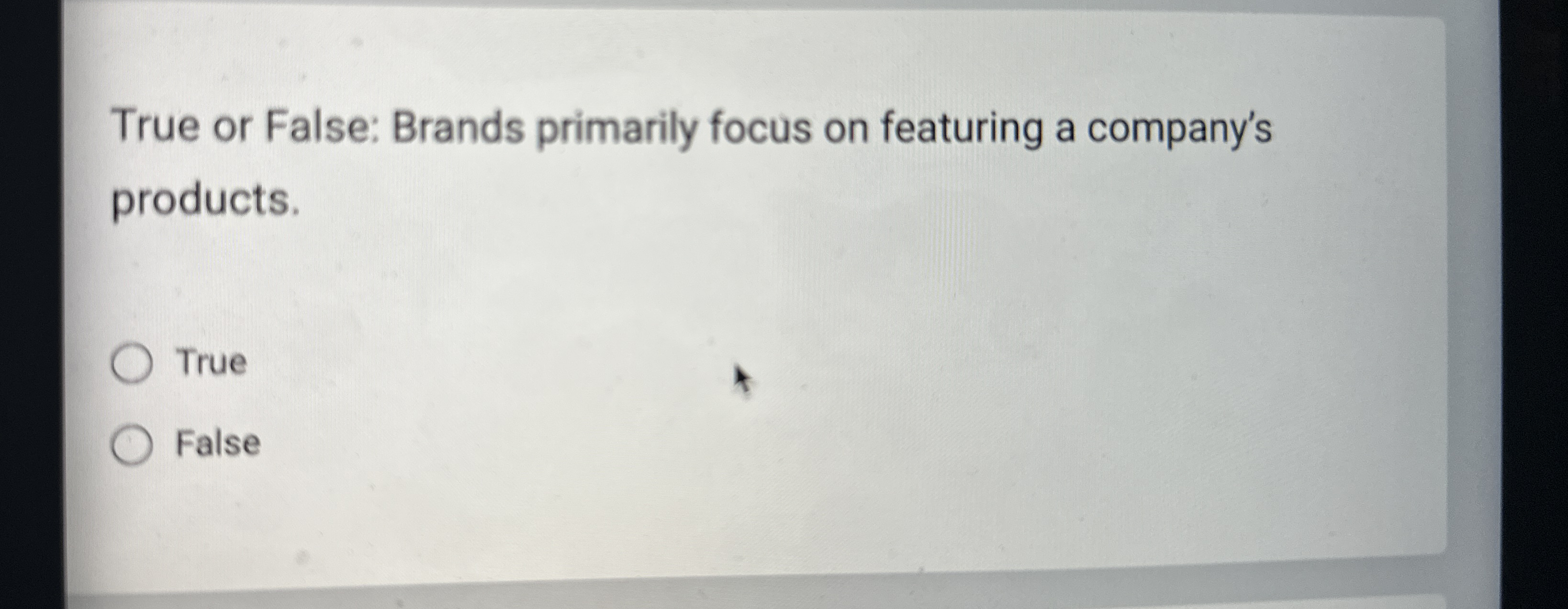  True or False: Brands primarily focus on featuring a company's products.