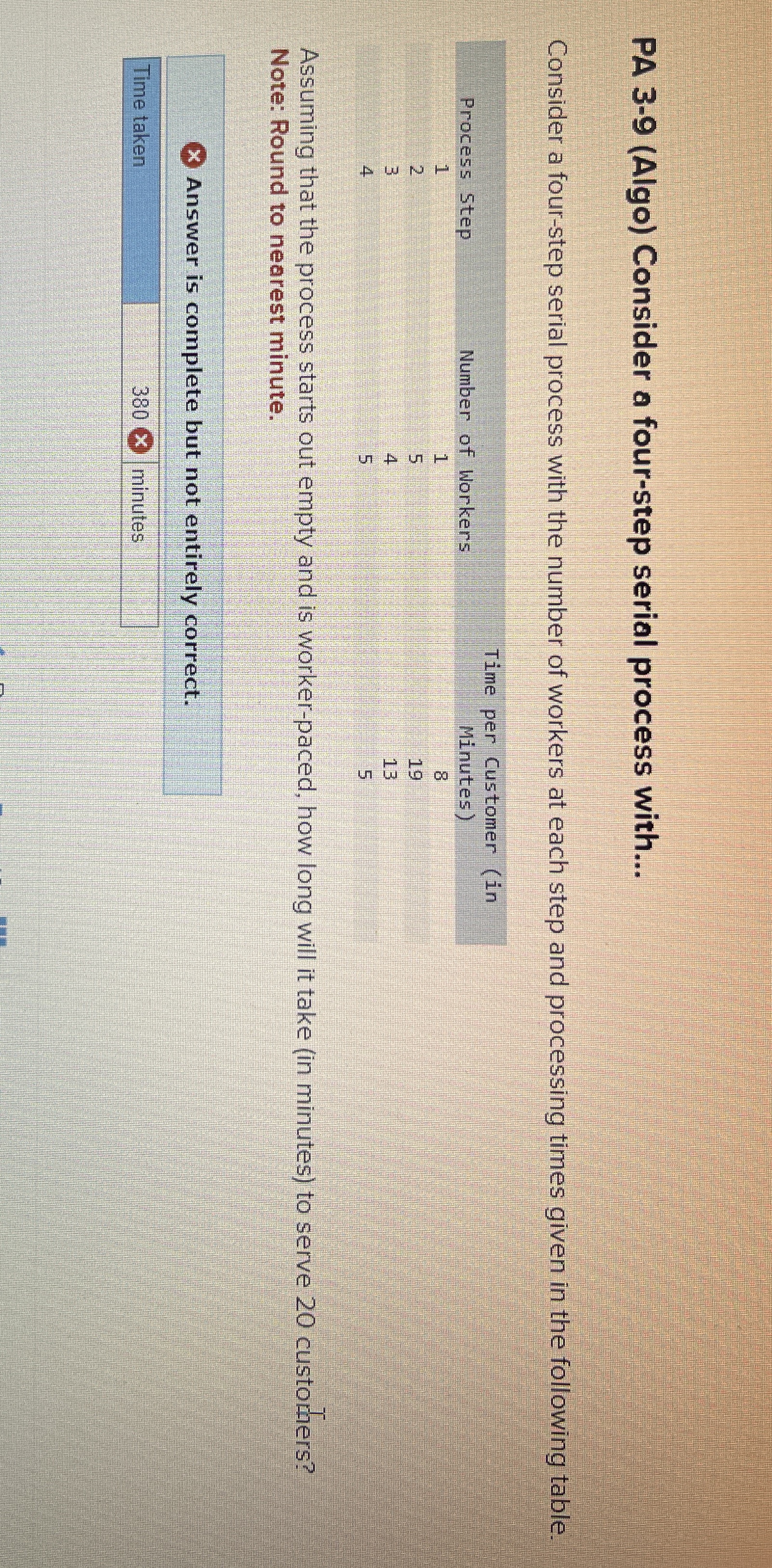  PA 3-9(Algo) Consider a four-step serial process with... Consider a four-step