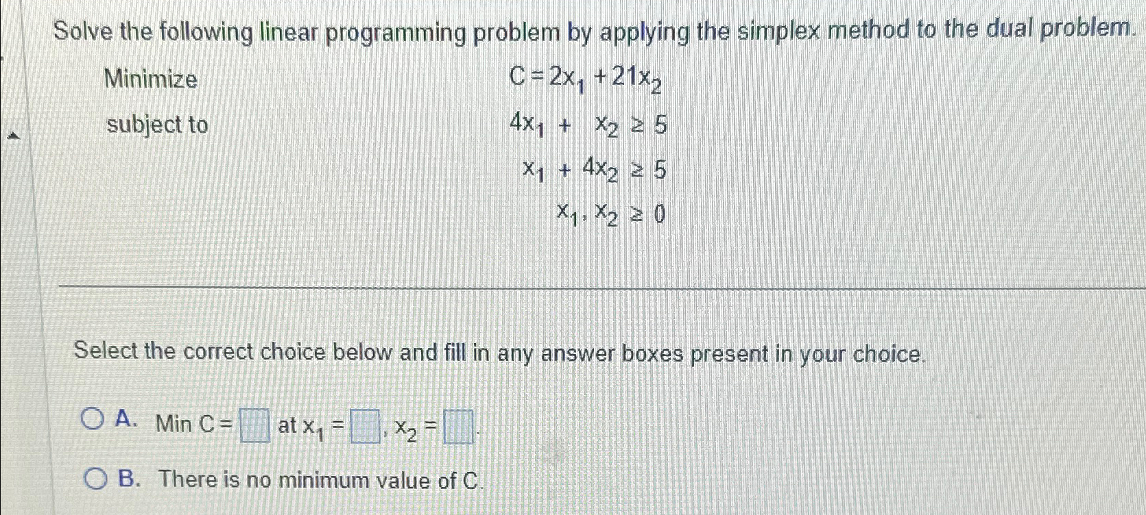  Solve the following linear programming problem by applying the simplex method