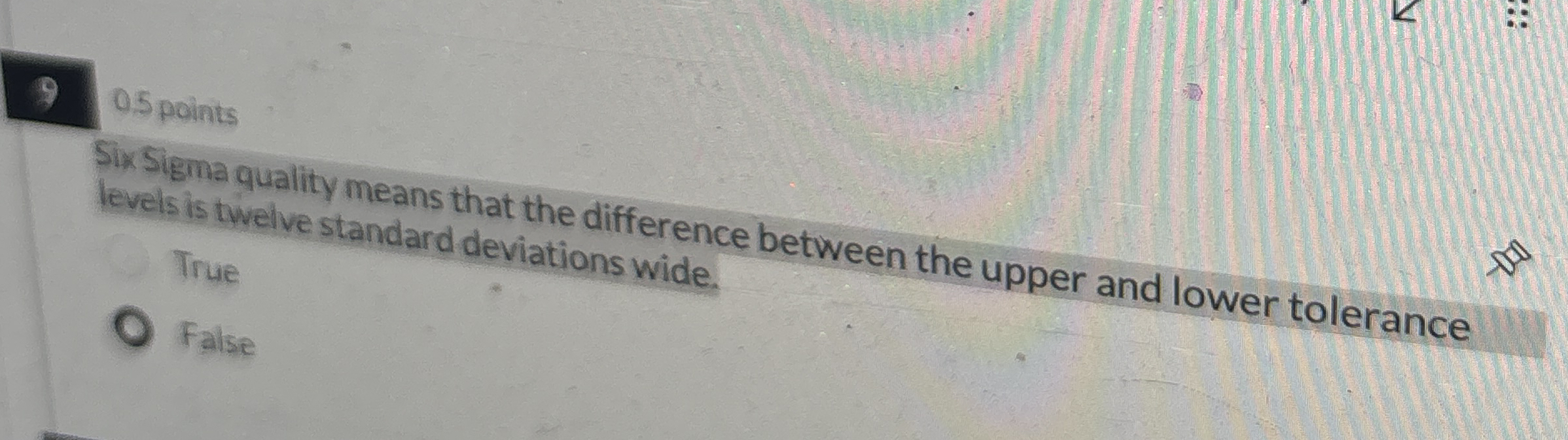  Six Sigma quality means that the difference between the upper and