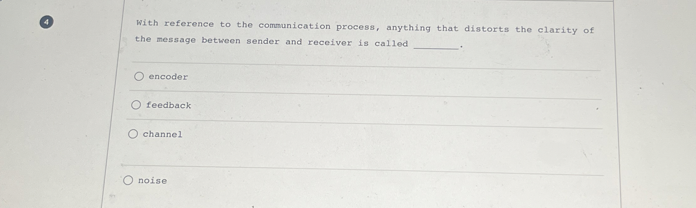  4 With reference to the communication process, anything that distorts the