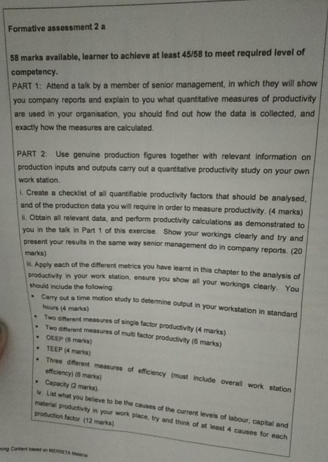  Formative assessment 2 a 58 marks available, learner to achieve at