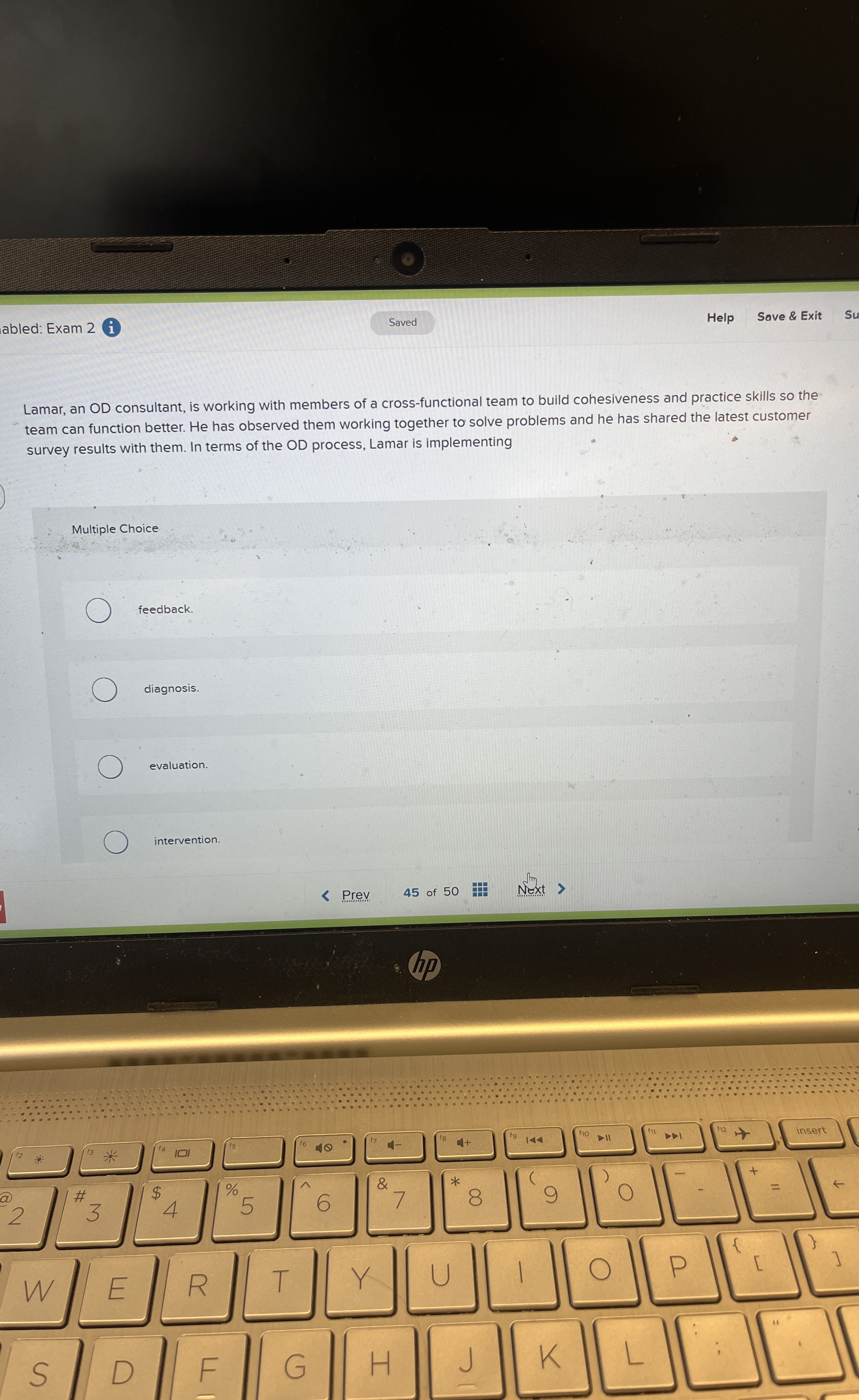  abled: Exam 2 Help Save & Exit S Lamar, an OD