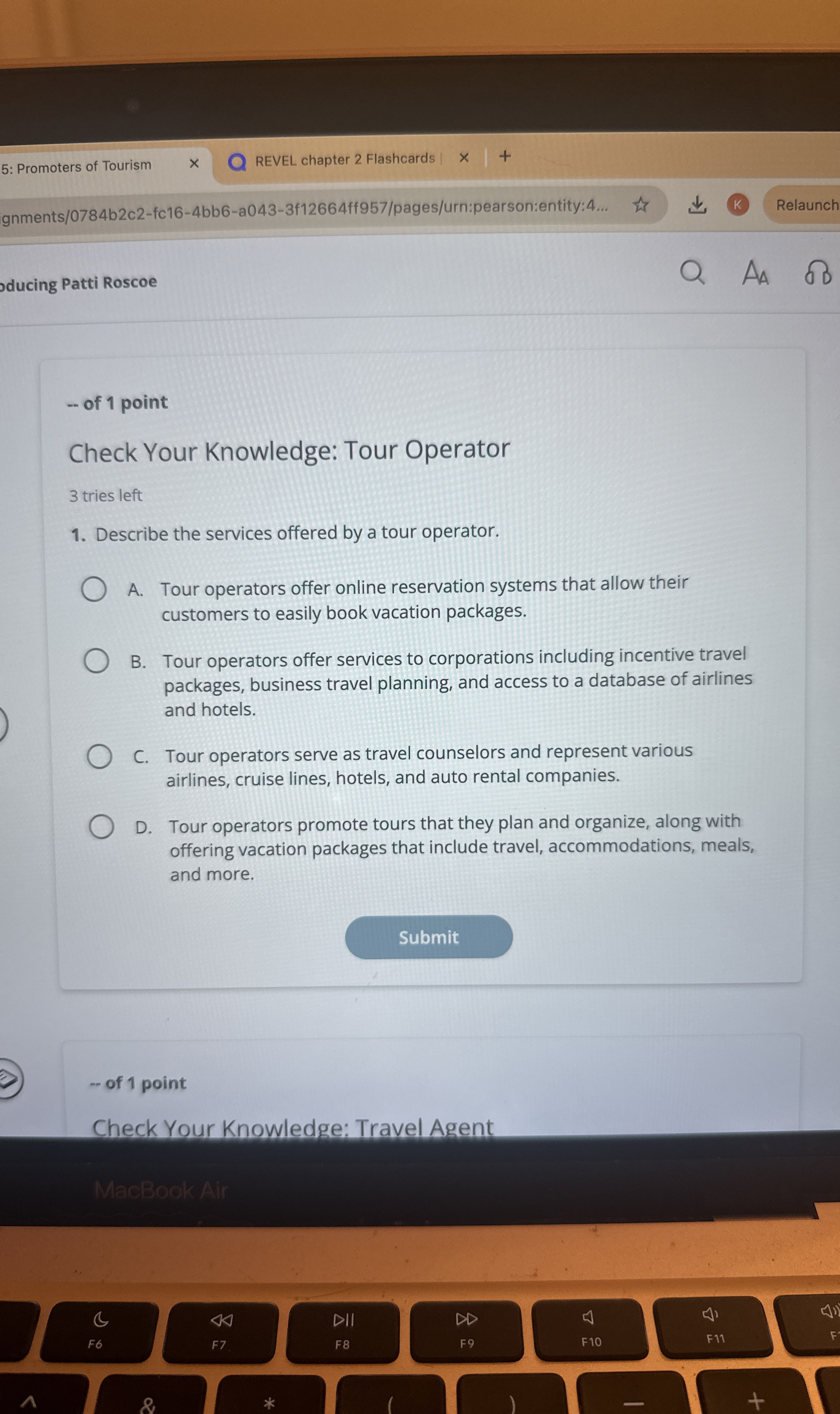  -- of 1 point Check Your Knowledge: Tour Operator 3 tries