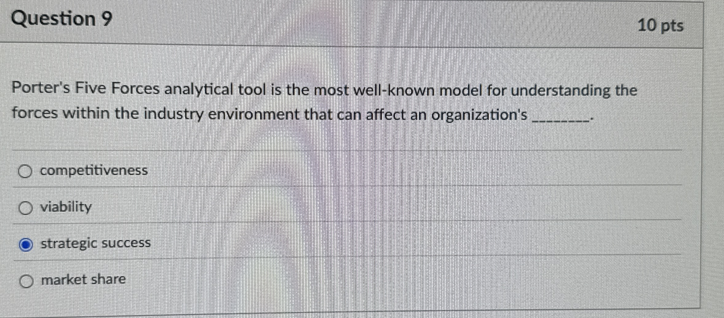  Question 9 Porter's Five Forces analytical tool is the most well-known