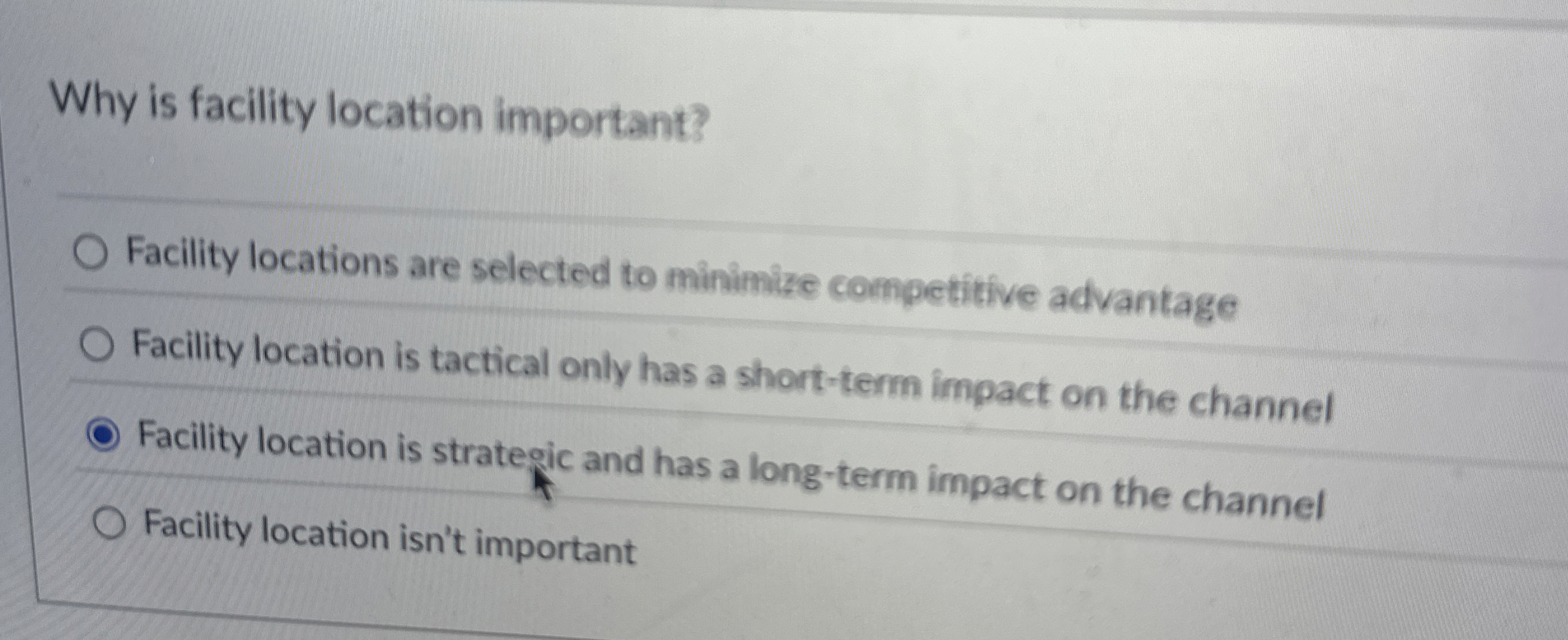  Why is facility location important? Facility locations are selected to minimise