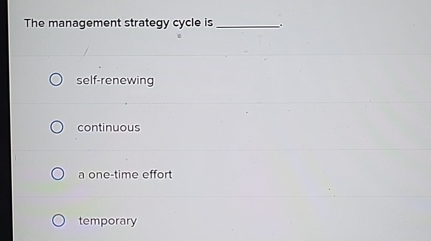  The management strategy cycle is q, self-renewing continuous a one-time effort