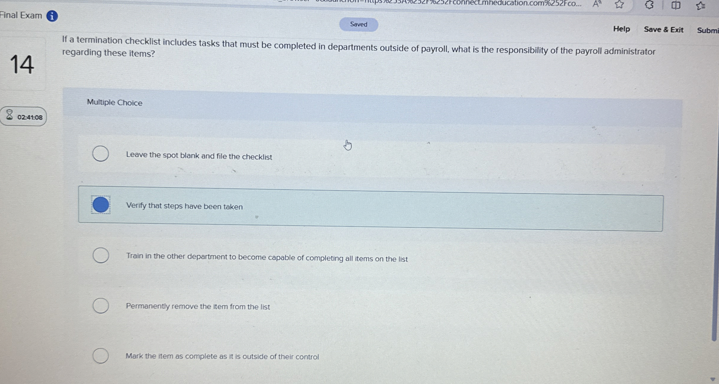  Final Exam 3 Saved Help Save & Exit Subm 14 If