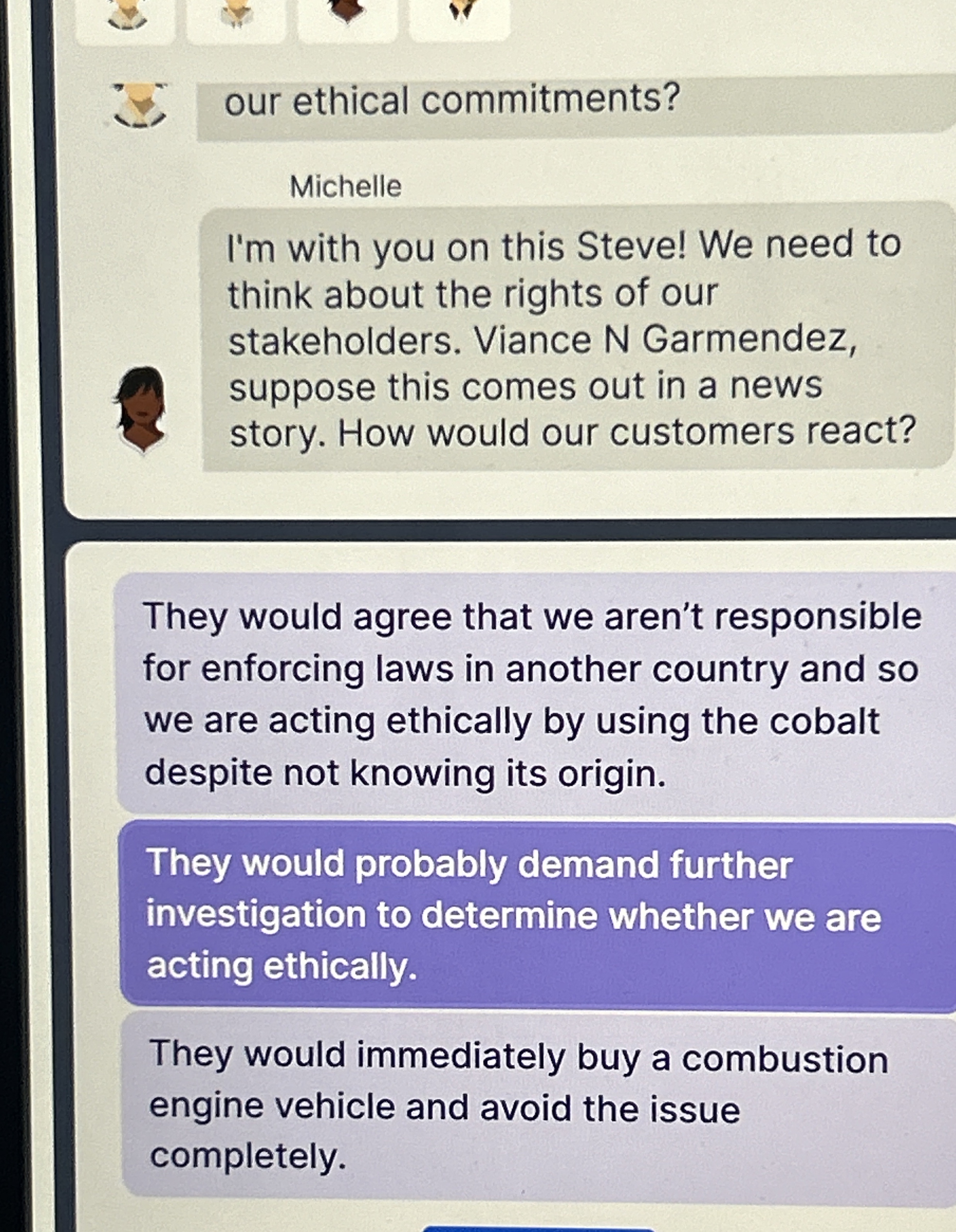  our ethical commitments? Michelle I'm with you on this Steve! We