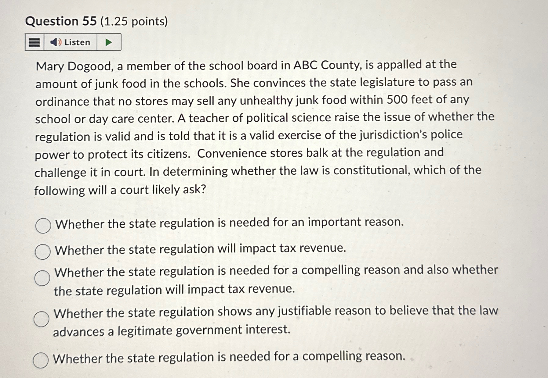  Question 55(1.25 points) E Mary Dogood, a member of the school