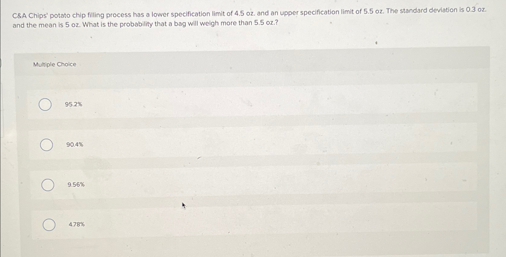  C&A Chips' potato chip filling process has a lower specification limit
