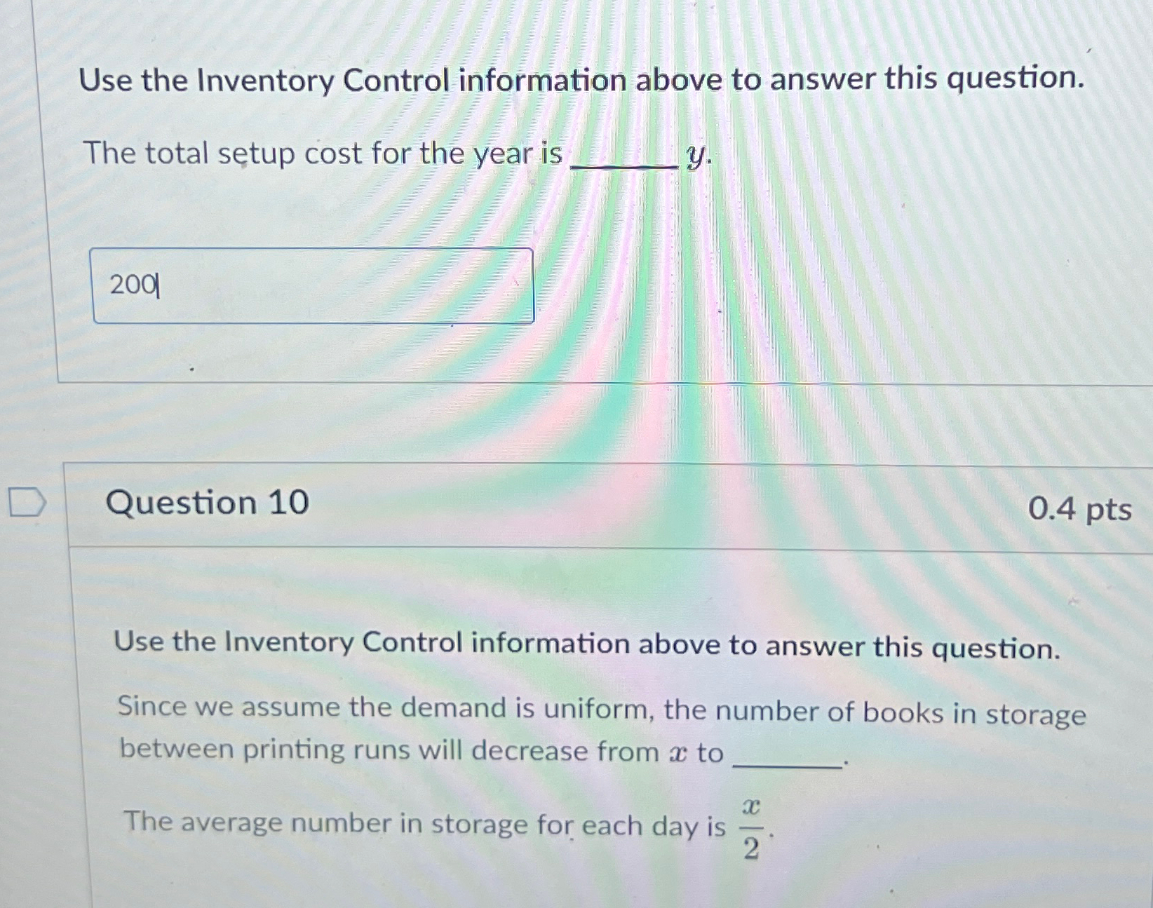  Use the Inventory Control information above to answer this question. The