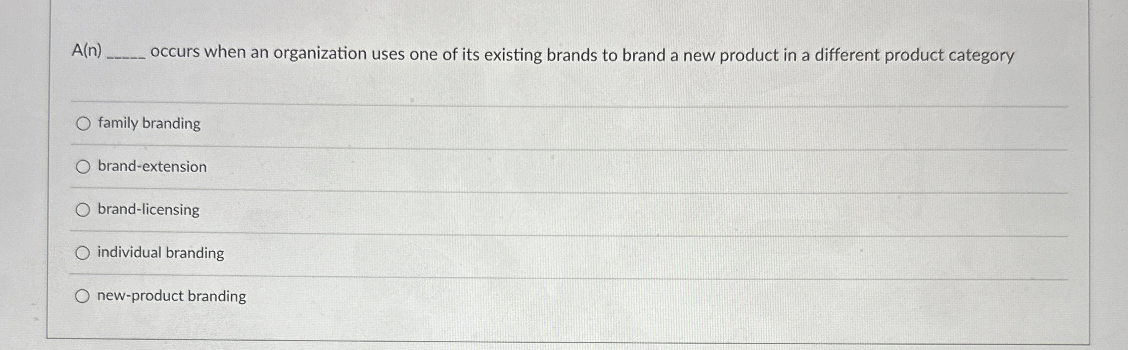  A(n) occurs when an organization uses one of its existing brands
