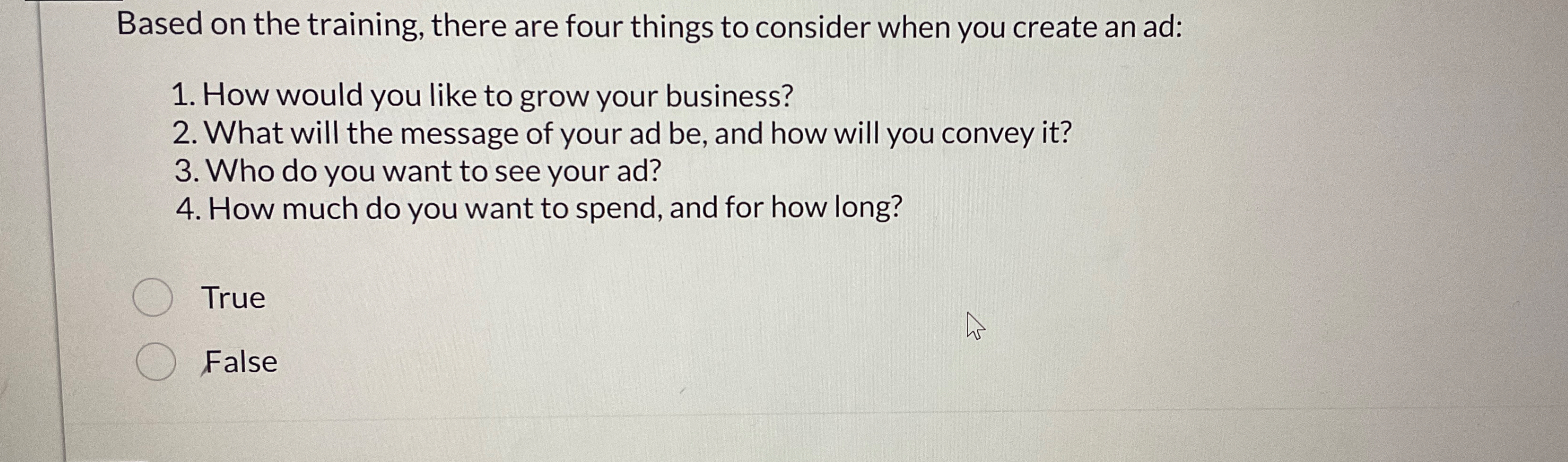  basrd on the training , there are four things to consider