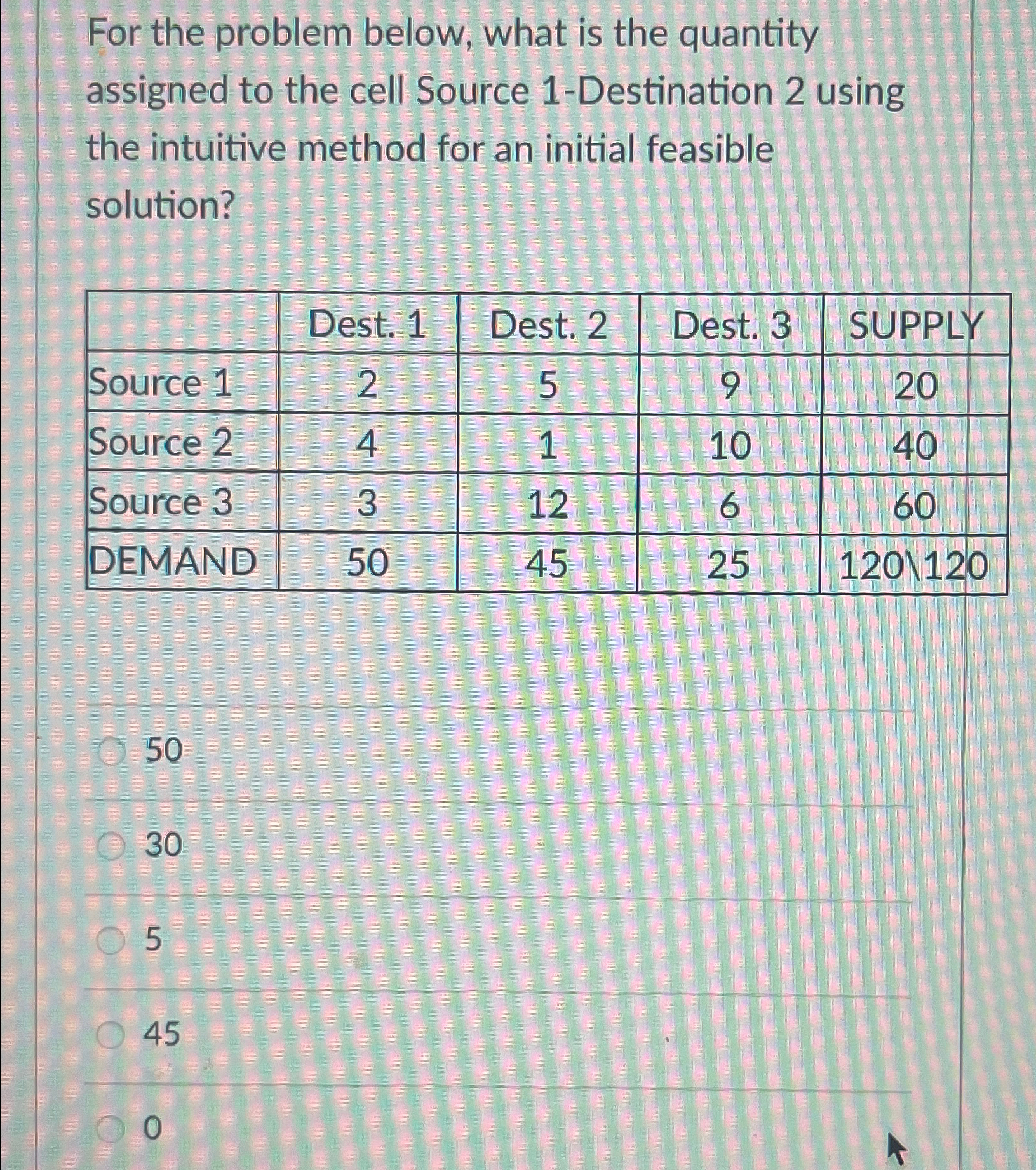  For the problem below, what is the quantity assigned to the