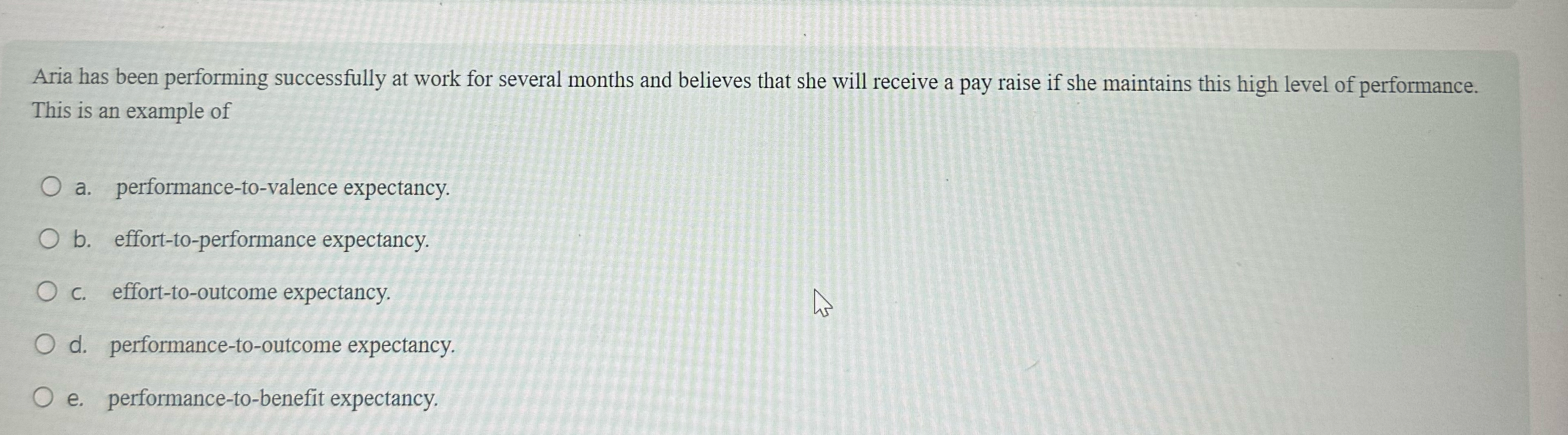  Aria has been performing successfully at work for several months and