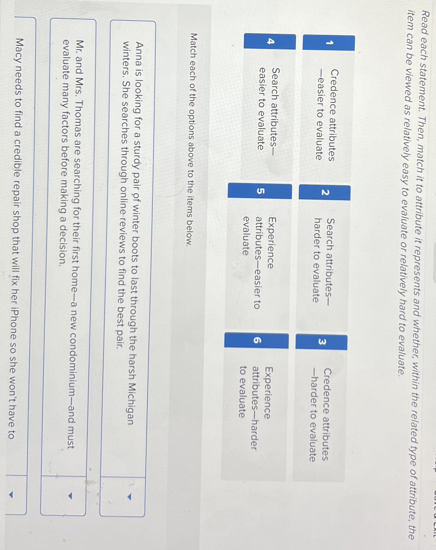  Read each statement. Then, match it to attribute it represents and