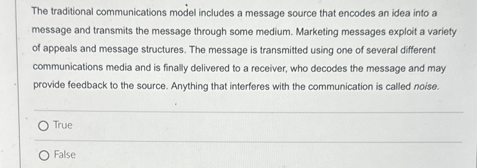  The traditional communications model includes a message source that encodes an