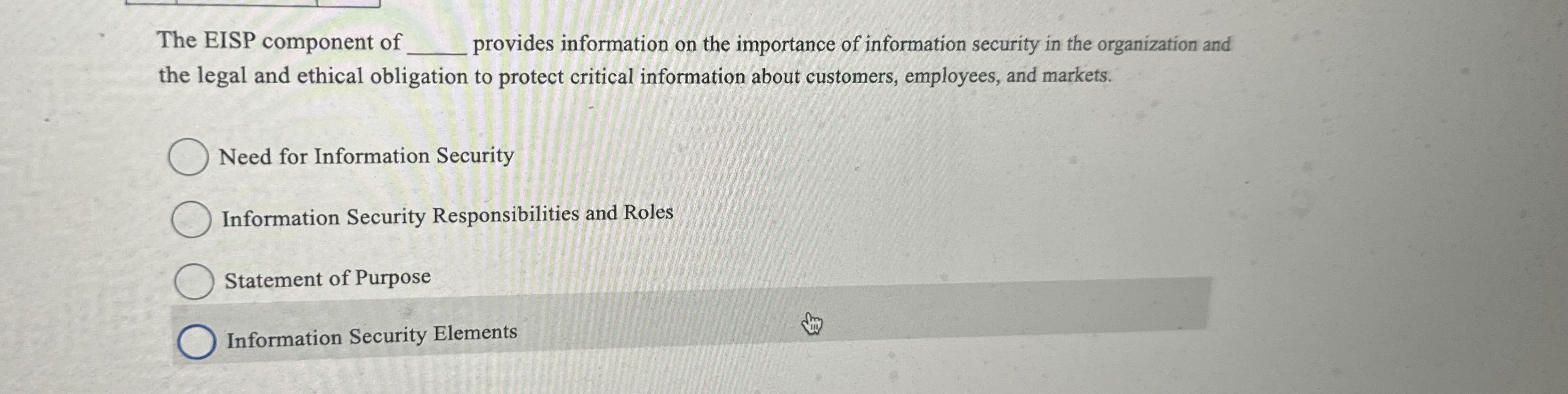  The EISP component of q, provides information on the importance of