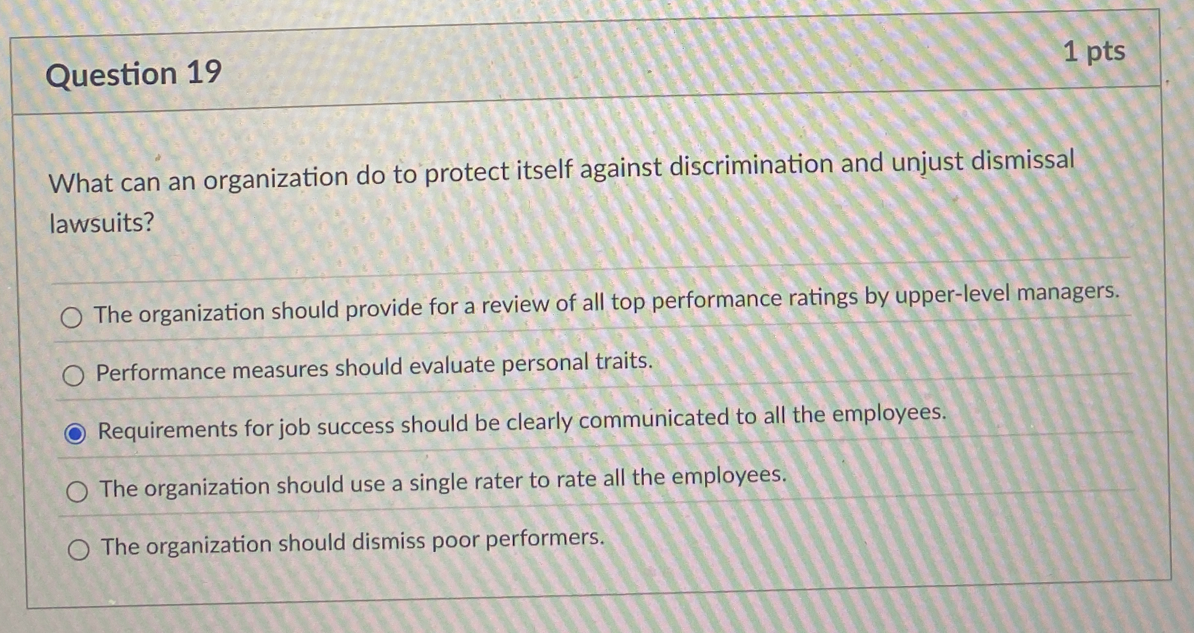  Question 19 1 pts What can an organization do to protect