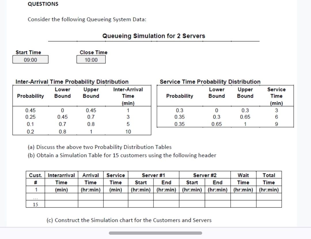  QUESTIONS Consider the following Queueing System Data: Queueing Simulation for 2