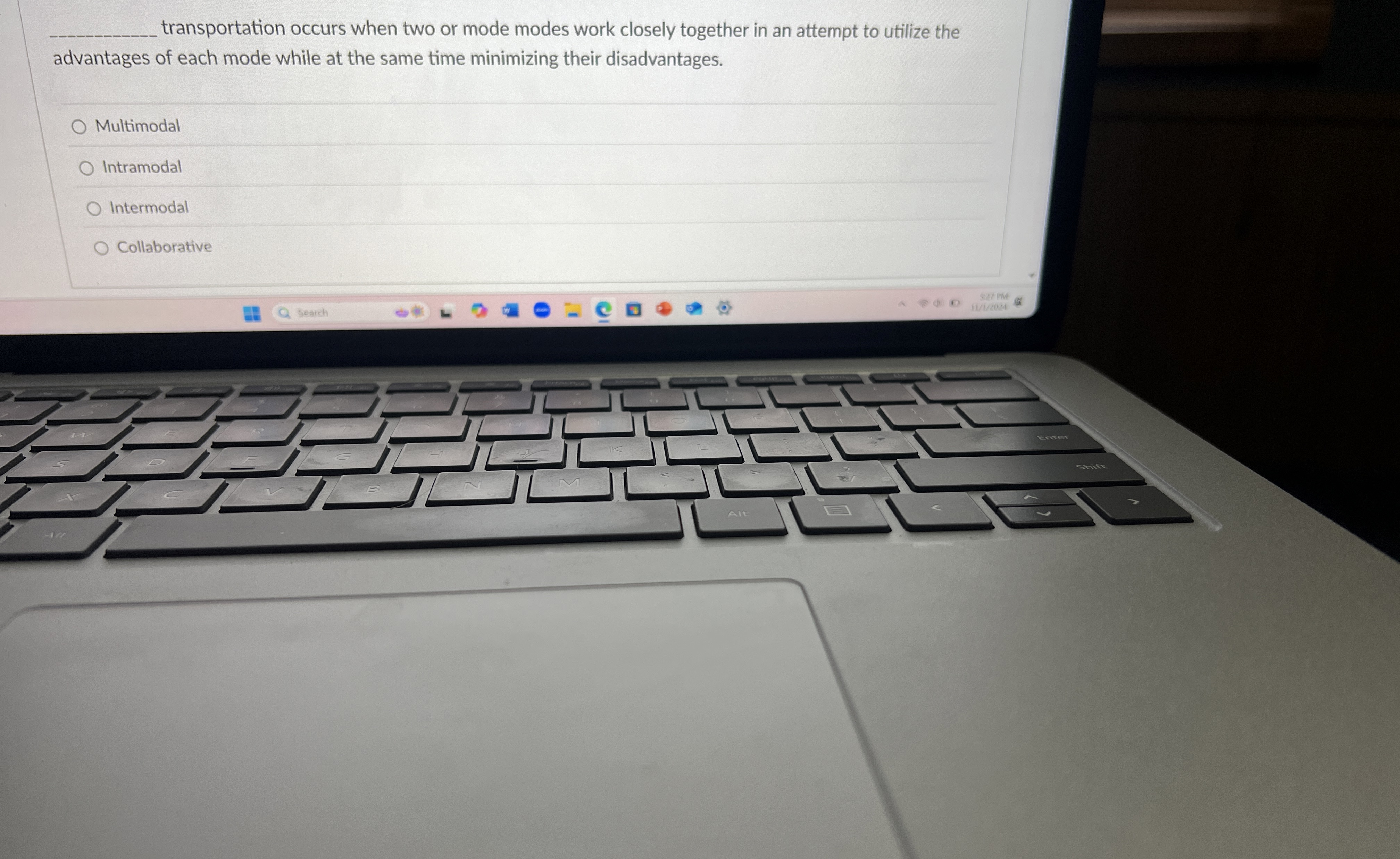  q, transportation occurs when two or mode modes work closely together