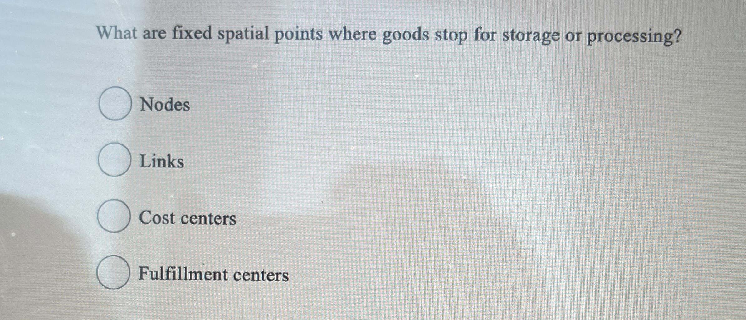  What are fixed spatial points where goods stop for storage or