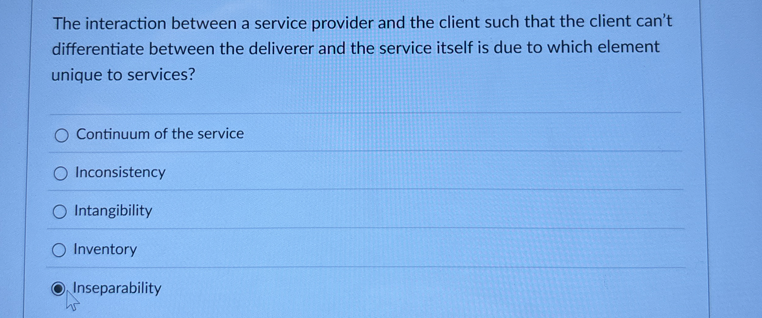  The interaction between a service provider and the client such that