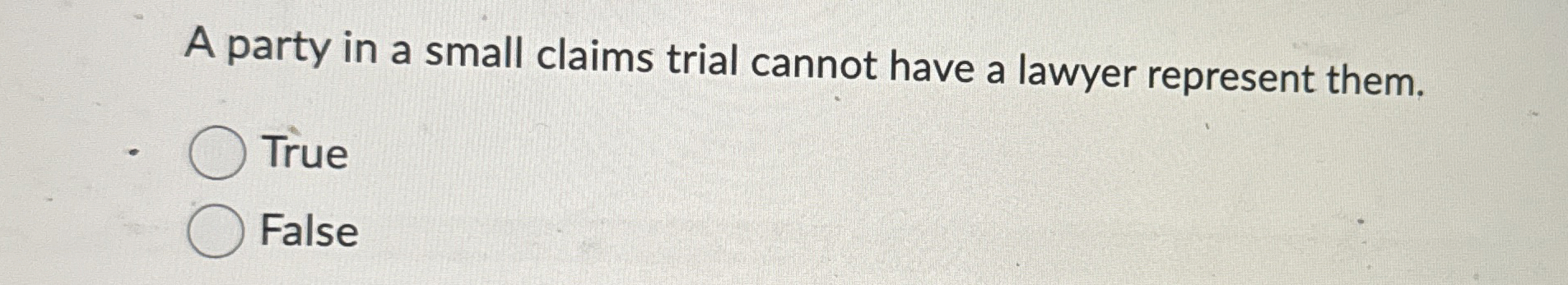  A party in a small claims trial cannot have a lawyer