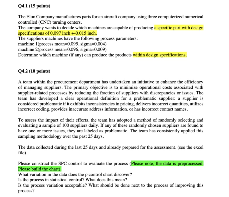  Q4.1(15 points) The Elon Company manufactures parts for an aircraft company