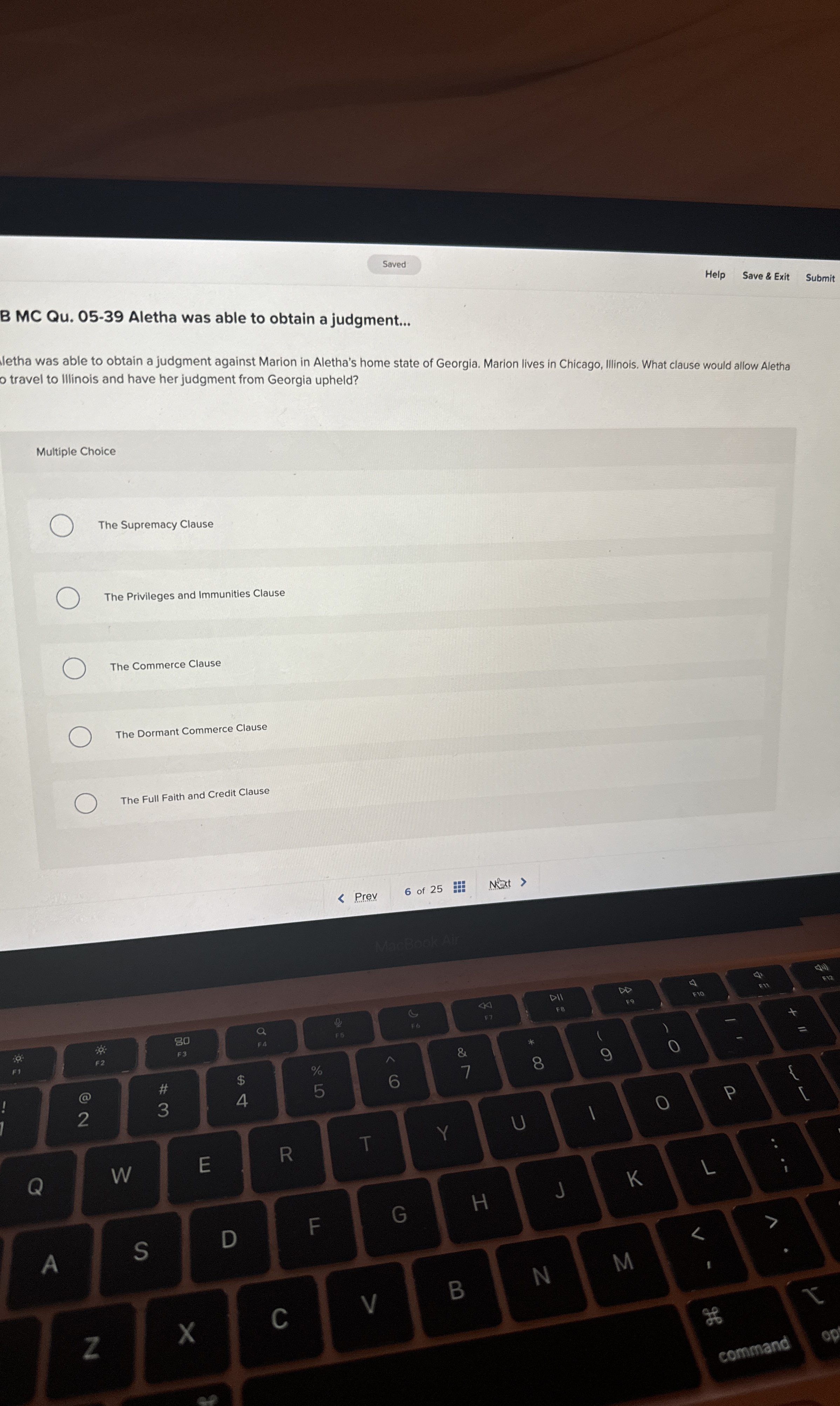  Help Save & Exit Submit B MC Qu.05-39 Aletha was able