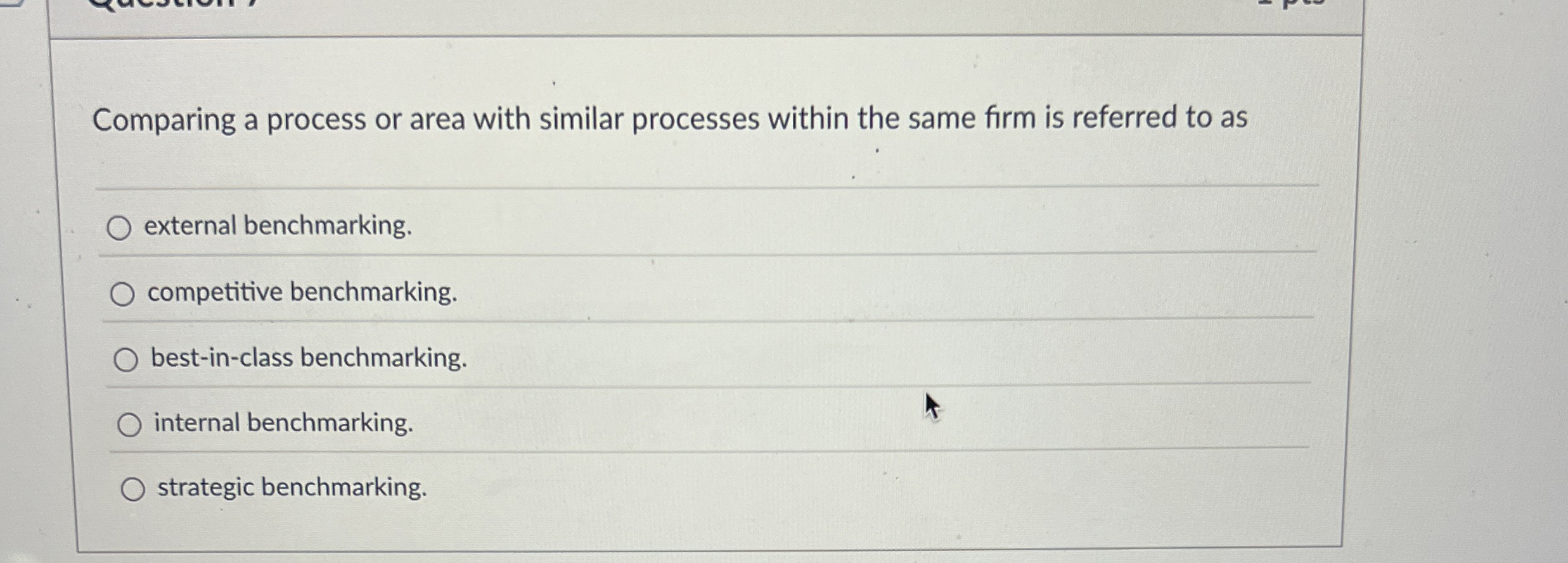  Comparing a process or area with similar processes within the same