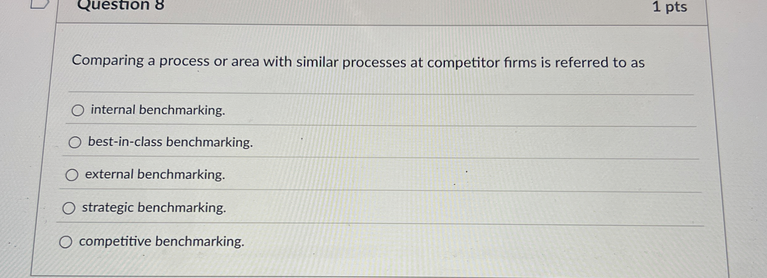  Comparing a process or area with similar processes at competitor firms
