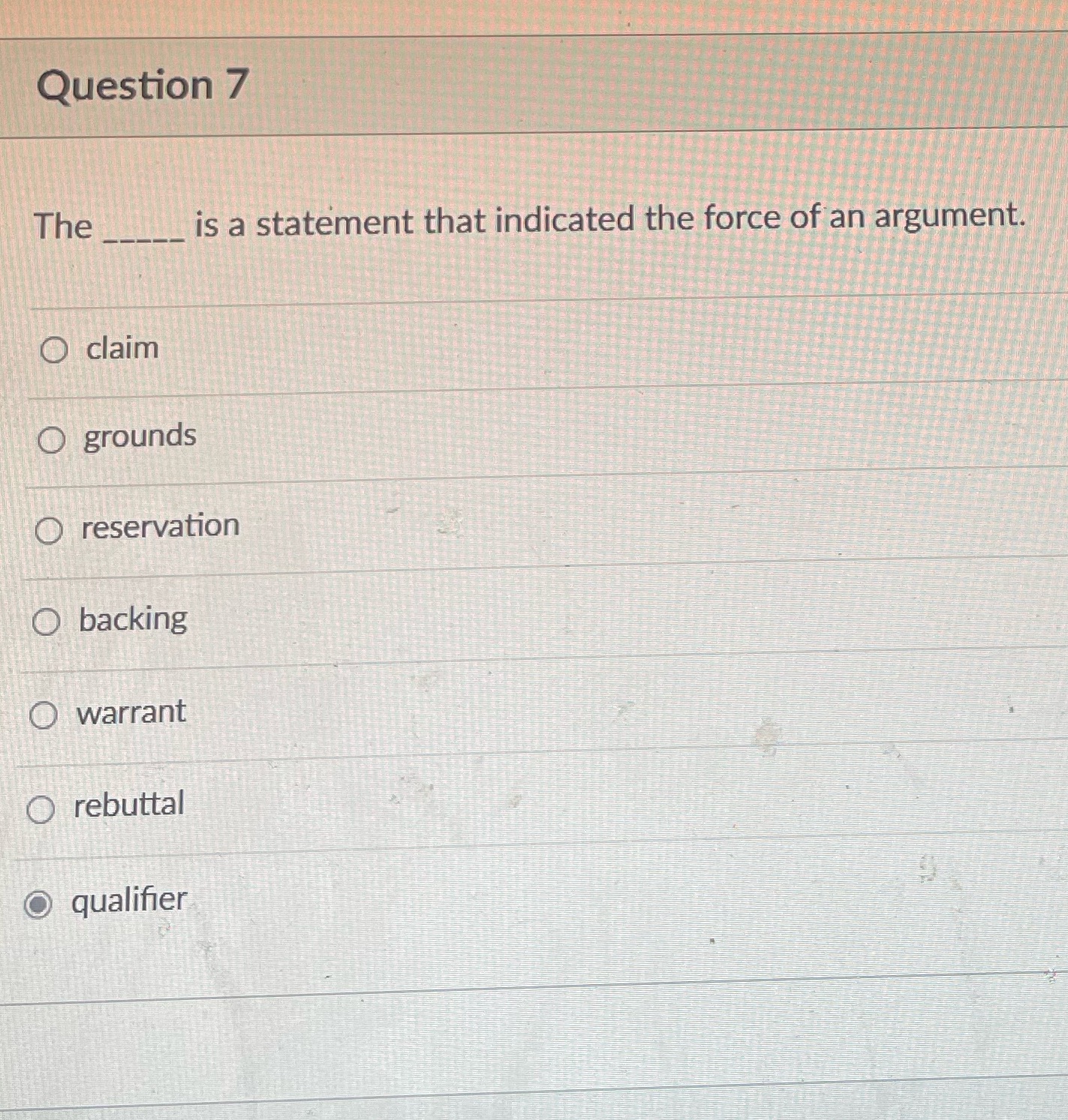  Question 7 The is a statement that indicated the force of