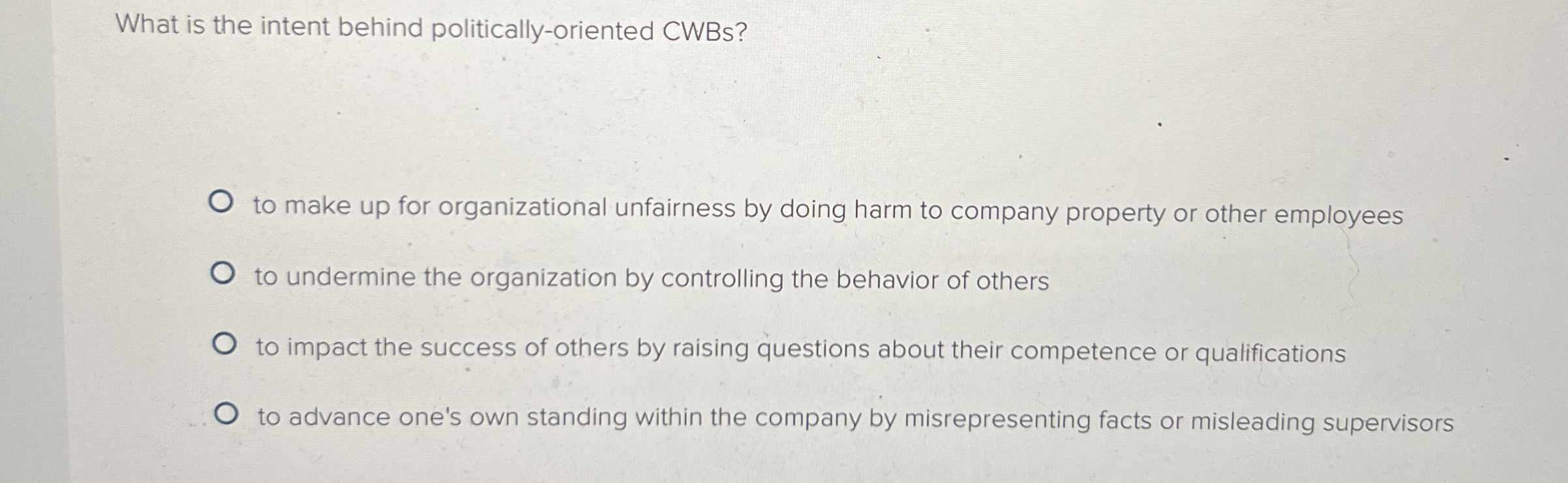  What is the intent behind politically-oriented CWBs? to make up for
