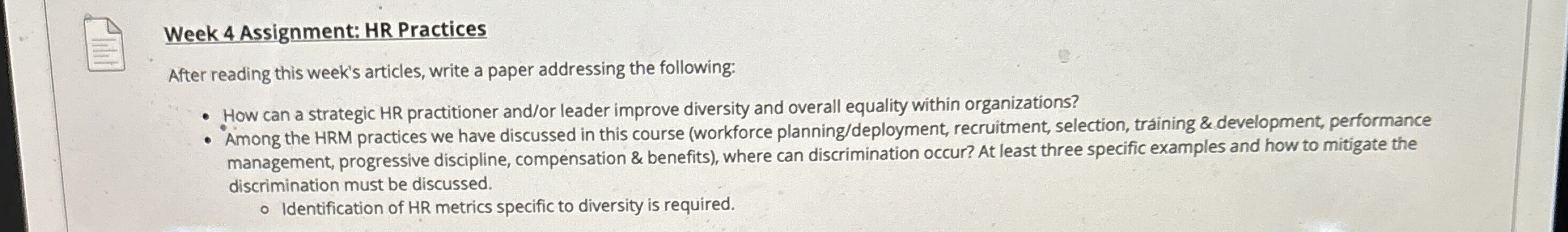  Week 4 Assignment: HR Practices After reading this week's articles, write